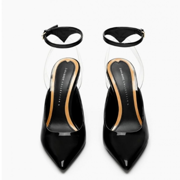 Zara Vinyl Patent Black Slingback Heels - Picture 6 of 10
